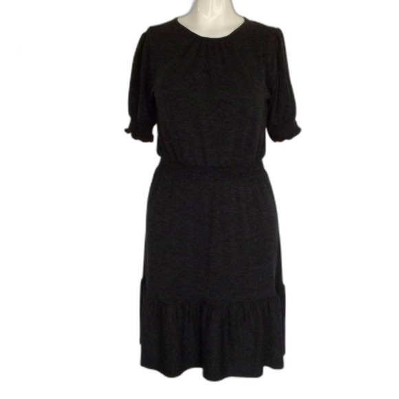LOFT Dress, XS, Charcoal Gray Heathered Knit, Smocked Flounce, Short sleeves - Picture 11 of 15
